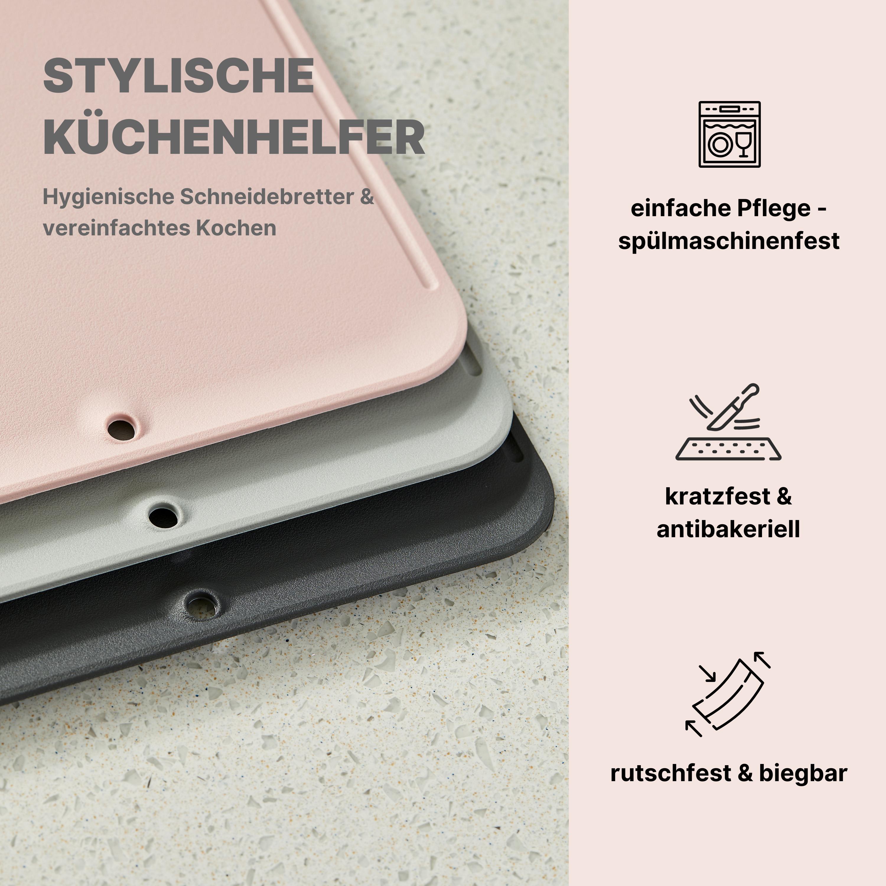 Kratzfestes Schneidebrett 3er Set inkl. iPad/iPhone Ständer